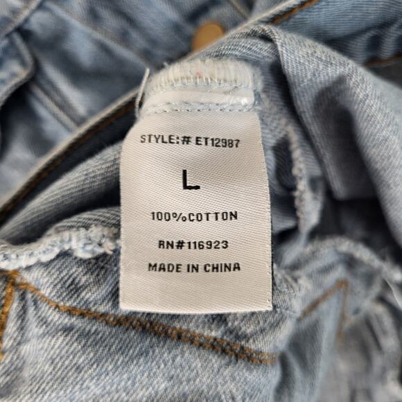 Easel Boho Denim Jean Trucker Jacket Paisley Scarf Tie Sleeve Boutique Y2K Large - Picture 10 of 11